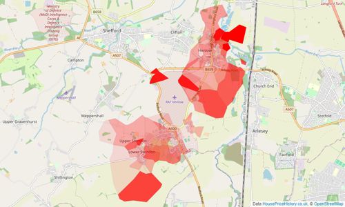 Heatmap of property prices in Henlow