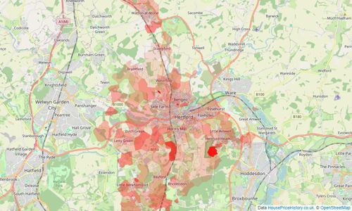 Heatmap of property prices in Hertford