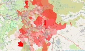 Heatmap of property prices in High Peak