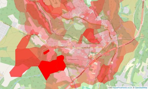 Heatmap of property prices in Hindhead