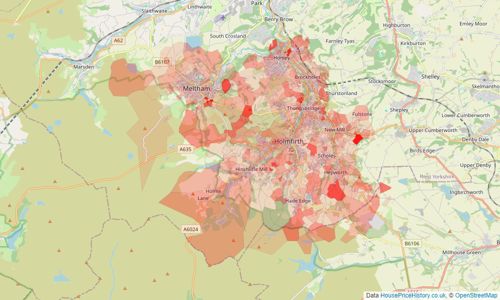 Heatmap of property prices in Holmfirth