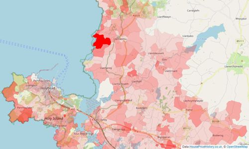 Heatmap of property prices in Holyhead