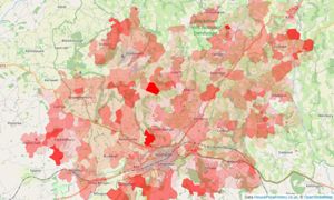 Heatmap of property prices in Honiton