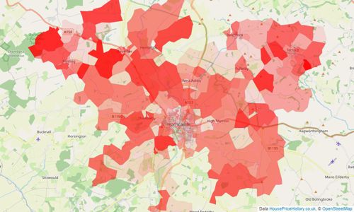 Heatmap of property prices in Horncastle