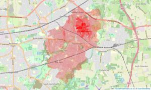 Heatmap of property prices in Hornchurch