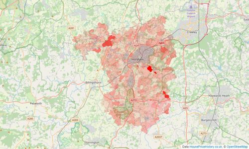 Heatmap of property prices in Horsham