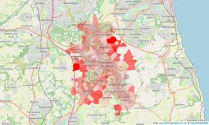 Heatmap of property prices in Houghton Le Spring