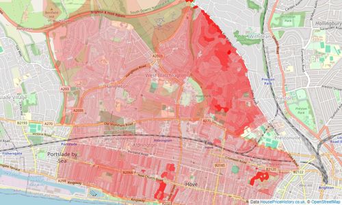 Heatmap of property prices in Hove