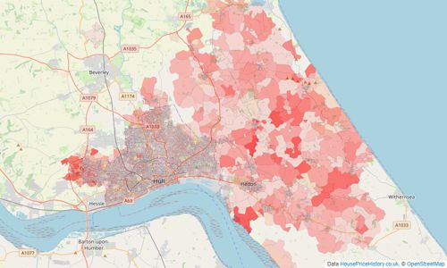 Heatmap of property prices in Hull