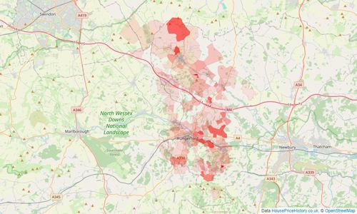 Heatmap of property prices in Hungerford