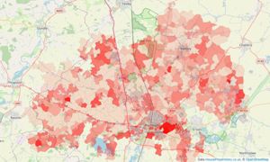 Heatmap of property prices in Huntingdon