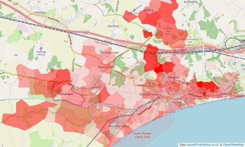 Heatmap of property prices in Hythe