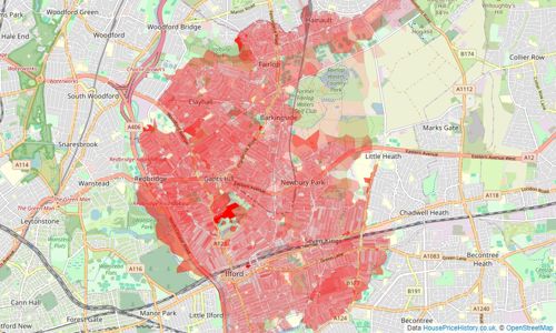 Heatmap of property prices in Ilford