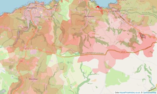 Heatmap of property prices in Ilfracombe