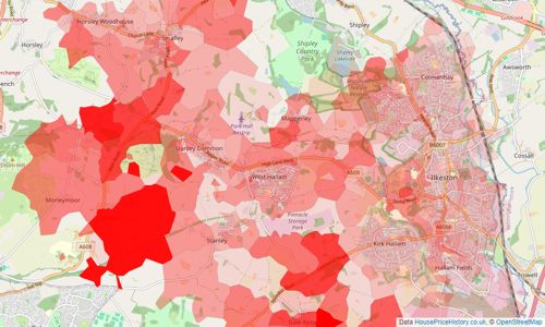 Heatmap of property prices in Ilkeston