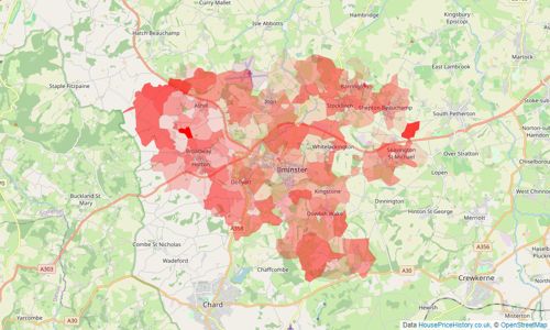 Heatmap of property prices in Ilminster