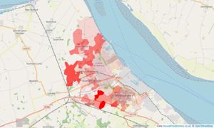 Heatmap of property prices in Immingham