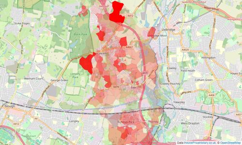 Heatmap of property prices in Iver