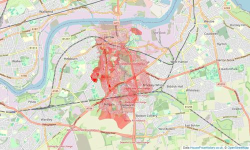 Heatmap of property prices in Jarrow