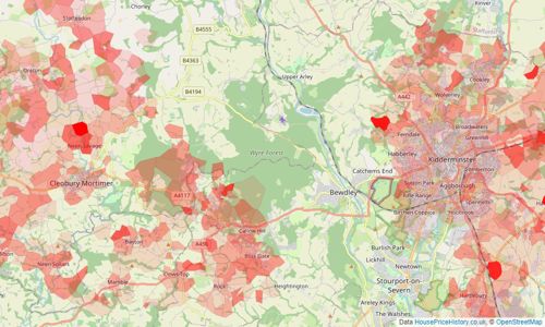 Heatmap of property prices in Kidderminster