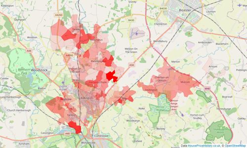 Heatmap of property prices in Kidlington