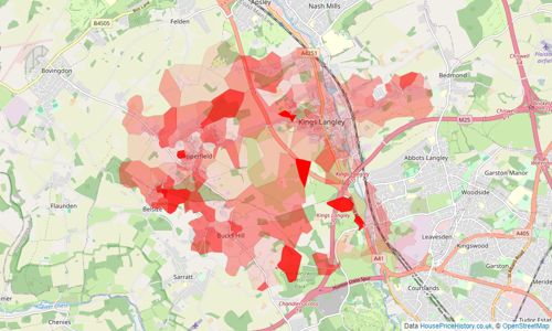 Heatmap of property prices in Kings Langley