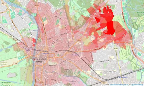 Heatmap of property prices in Kingston Upon Thames