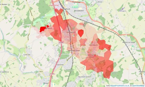 Heatmap of property prices in Knebworth