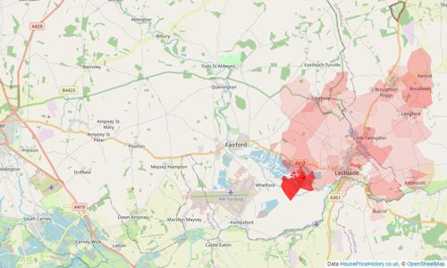 Heatmap of property prices in Lechlade