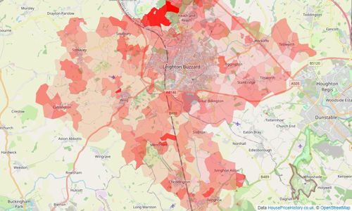 Heatmap of property prices in Leighton Buzzard