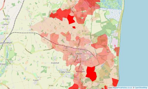 Heatmap of property prices in Leiston