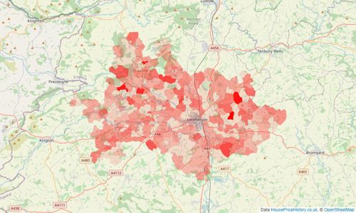 Heatmap of property prices in Leominster