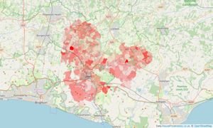 Heatmap of property prices in Lewes