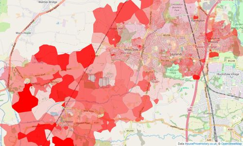 Heatmap of property prices in Leyland