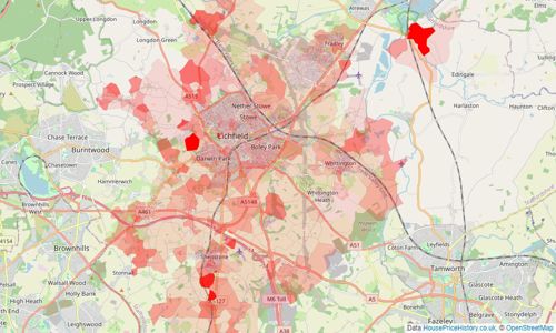 Heatmap of property prices in Lichfield