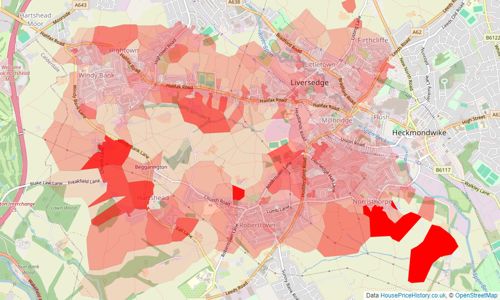 Heatmap of property prices in Liversedge