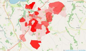 Heatmap of property prices in Llanarth