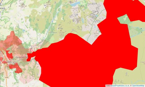 Heatmap of property prices in Llanbedr