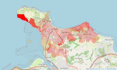 Heatmap of property prices in Llandudno