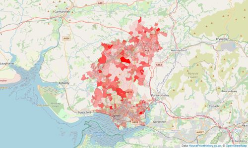 Heatmap of property prices in Llanelli