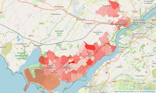 Heatmap of property prices in Llanfairpwllgwyngyll