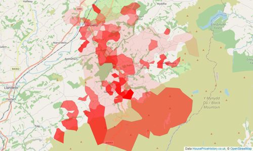 Heatmap of property prices in Llangadog