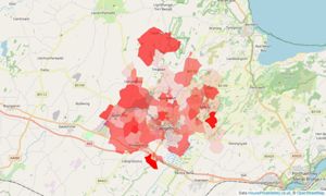 Heatmap of property prices in Llangefni