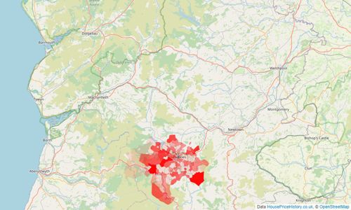 Heatmap of property prices in Llanidloes