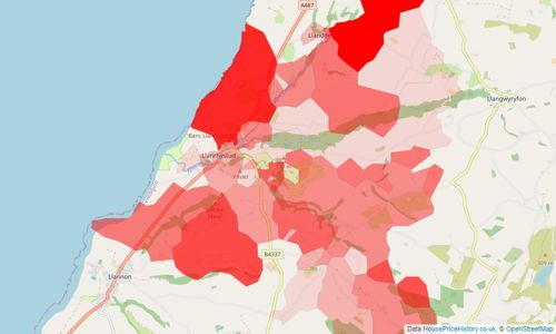 Heatmap of property prices in Llanrhystud