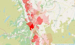 Heatmap of property prices in Llanrwst