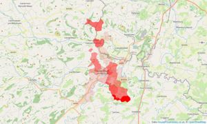 Heatmap of property prices in Llansantffraid