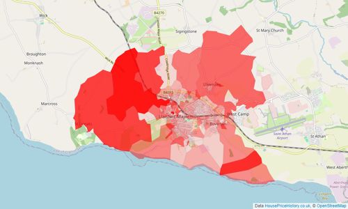 Heatmap of property prices in Llantwit Major