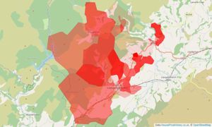 Heatmap of property prices in Llanwrtyd Wells