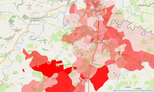 Heatmap of property prices in Llanymynech